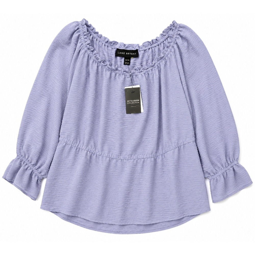 Lane Bryant Illusion Lavender Swiss Dot Off Shoulder Peplum Blouse Plus 26/28